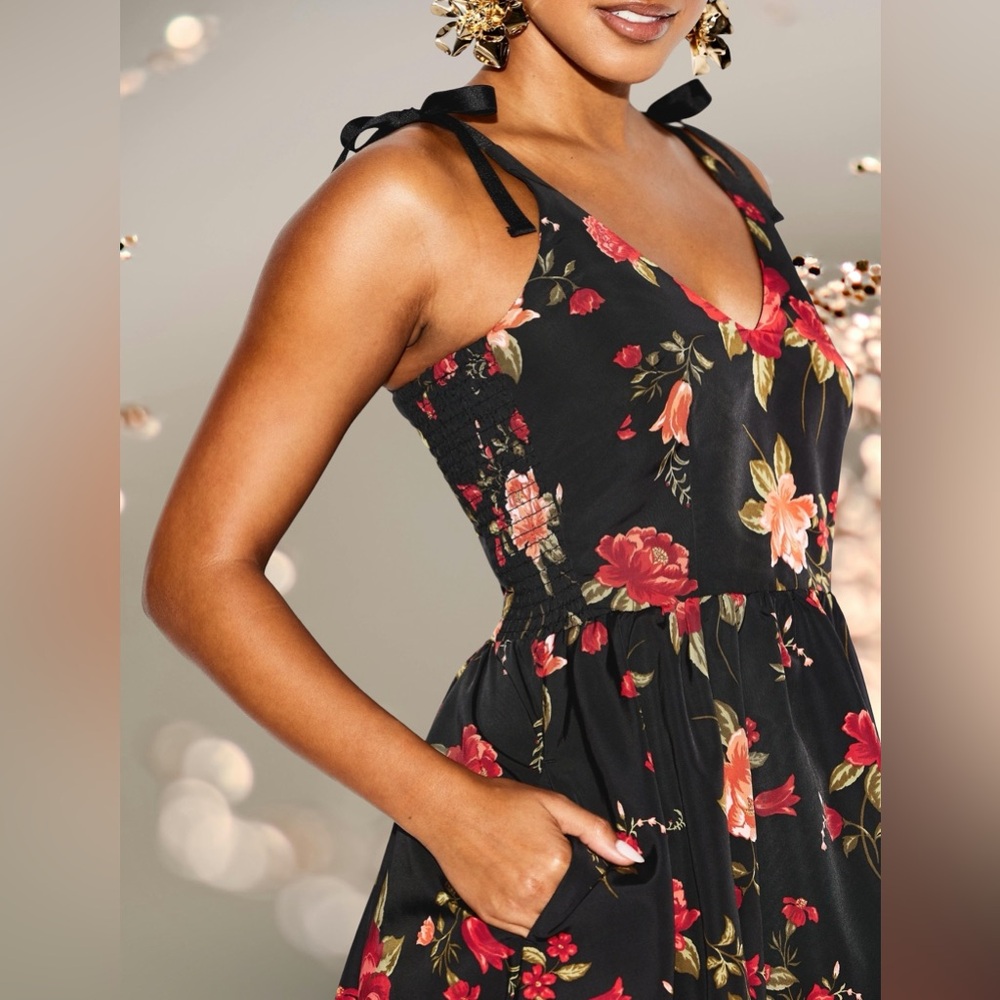 NWTS🌹THE OCCASION XL🌹BLACK ROSE TAFFETA FIT & FLARE SWING DRESS BACK ZIP CLOSURE - Picture 11 of 16